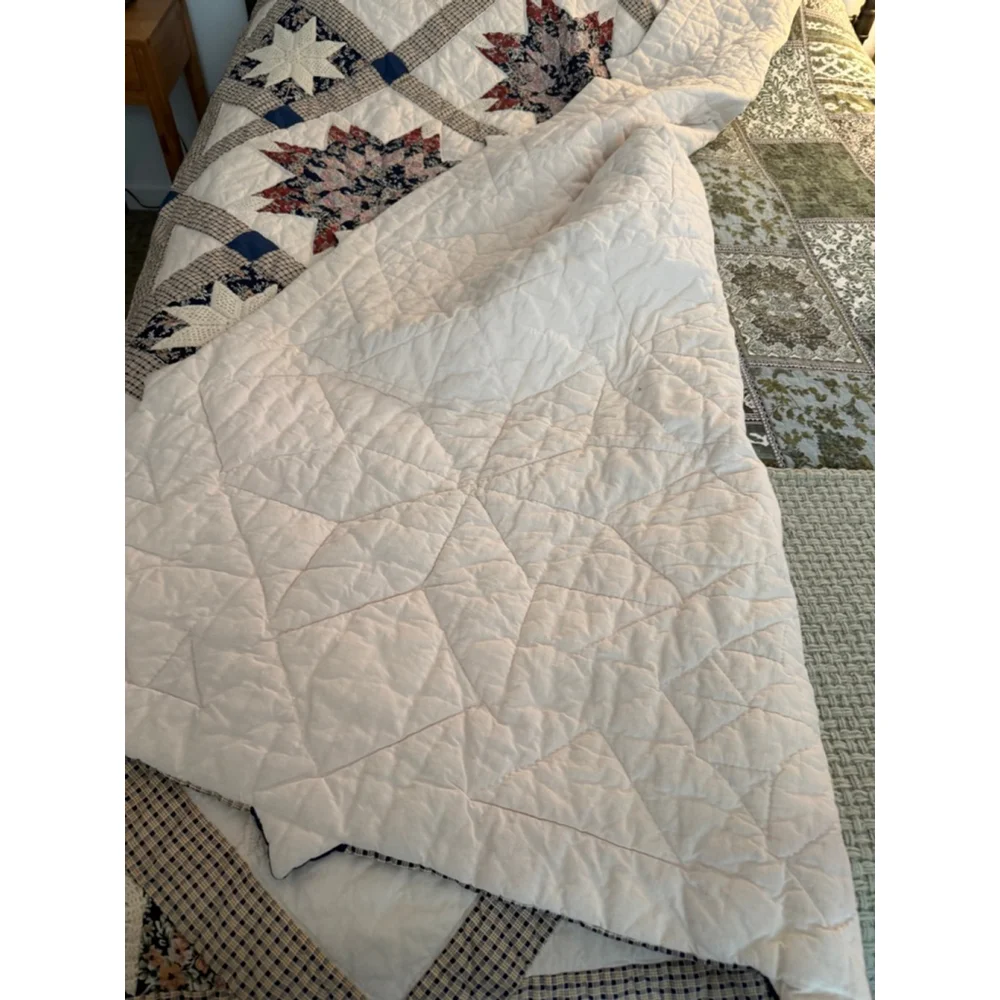 Vintage Handmade Quilt Hand Quilted Star Pattern Crochet Applique Cottagecore